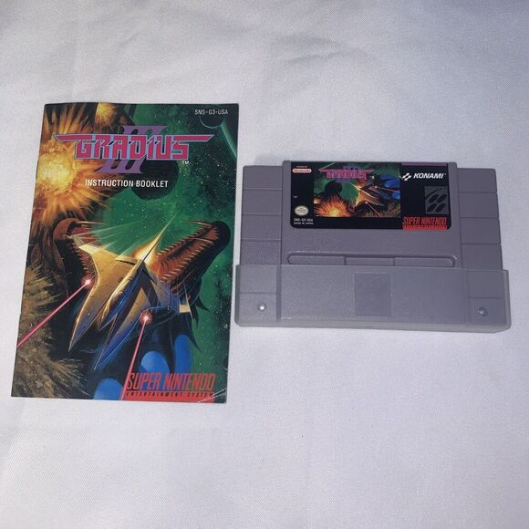 vintage video game Gradius III(Super Nintendo SNES,1991) CIB w/booklet No Poster - Picture 1 of 8